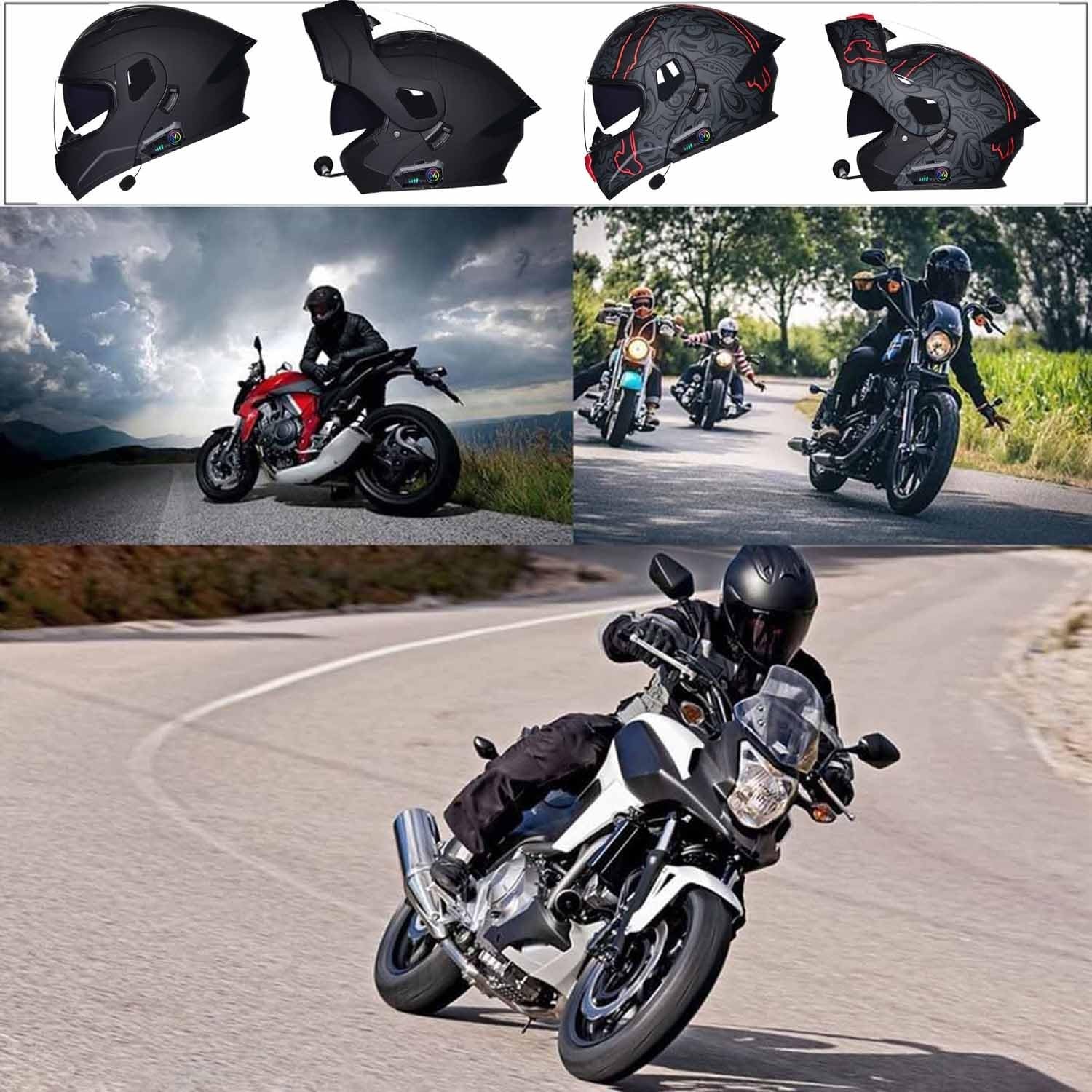 Motorrad Klapphelm mit Sonnenblende Bluetooth Helm Motorradhelm ECE Zertifiziert Integralhelme Mit Doppelvisier und Mikrofon Motorradhelm Klappbar Für Herren Damen