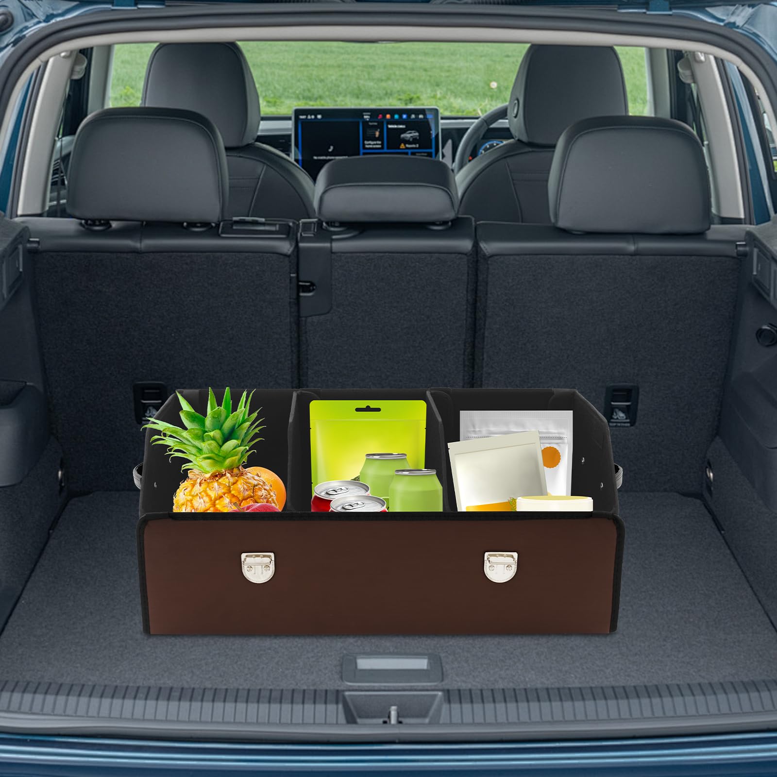 Organizador de maletero de 56 L con tapa, impermeable y resistente al desgaste, para SUV, para viajes, compras (marrón)