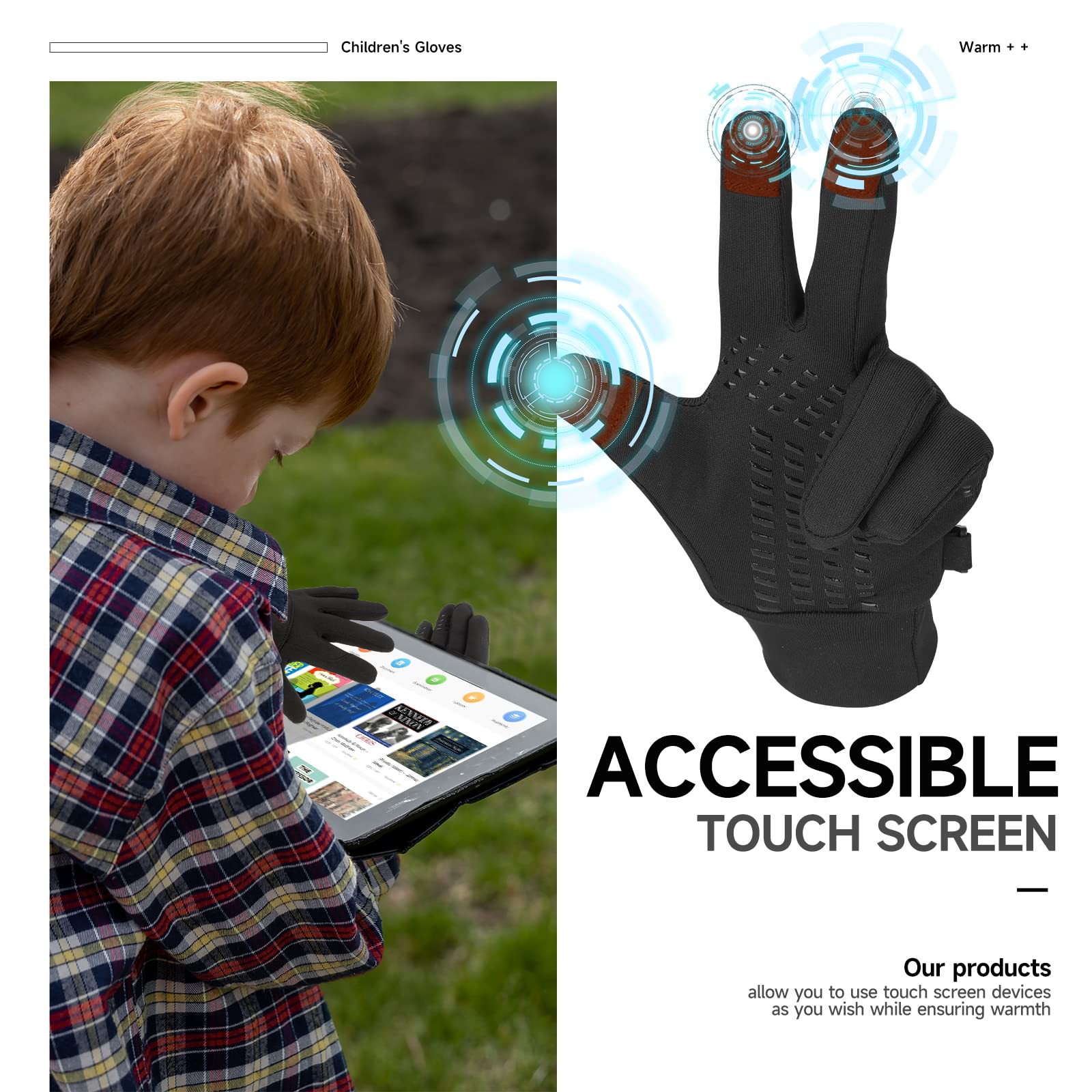 BLUEVER Guanti da corsa per bambini, guanti touch screen Ragazzi ragazze Guanti caldi antivento Guanti da ciclismo antiscivolo Sport all'aria aperta Guanti invernali