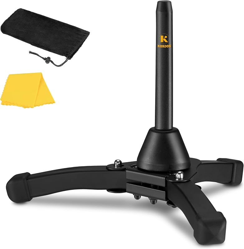 Flute Stand Portable, Stable Metal Tripod Stand Holder Foldable for Flute Oboe Clarinet Straight Saxophone Wind Instrument with Flannel Bag and Cleaning Cloth