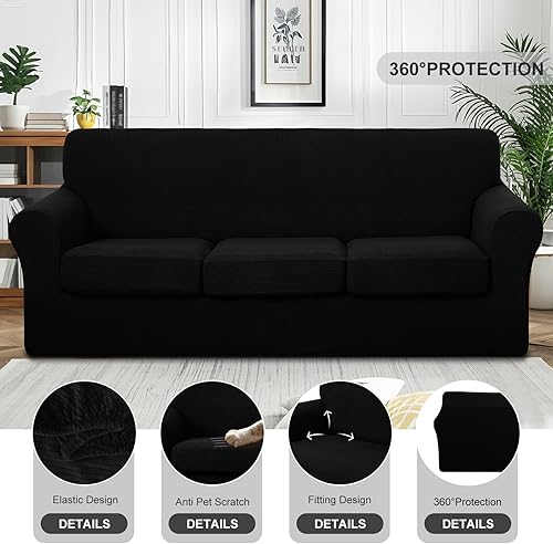 Miniatura 2 de Funda elástica de sofá de 4 piezas para 3 cojines, protector de muebles, fundas de sofá, lavables, aptas para perros, funda antideslizante con parte