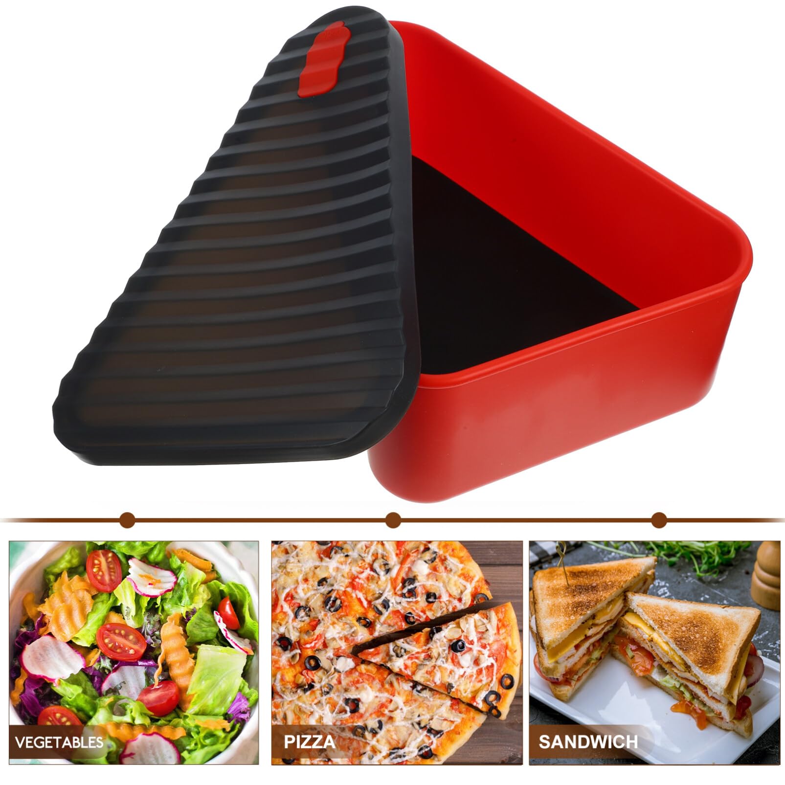 HOLIDYOYO Pizza Leftover Storage Container with Lids Tray Reusable Pizza Silicone Container Holder Pizza Pan Lunch Box Pizza Slice Container Sandwich Saver Carrying Case Red