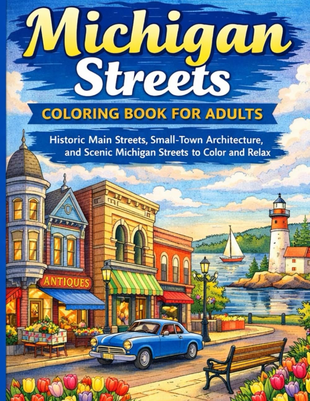 MICHIGAN STREETS COLORING BOOK FOR ADULTS: Historic Main Streets, Small-Town Architecture, and Scenic Michigan Streets to Color and Relax