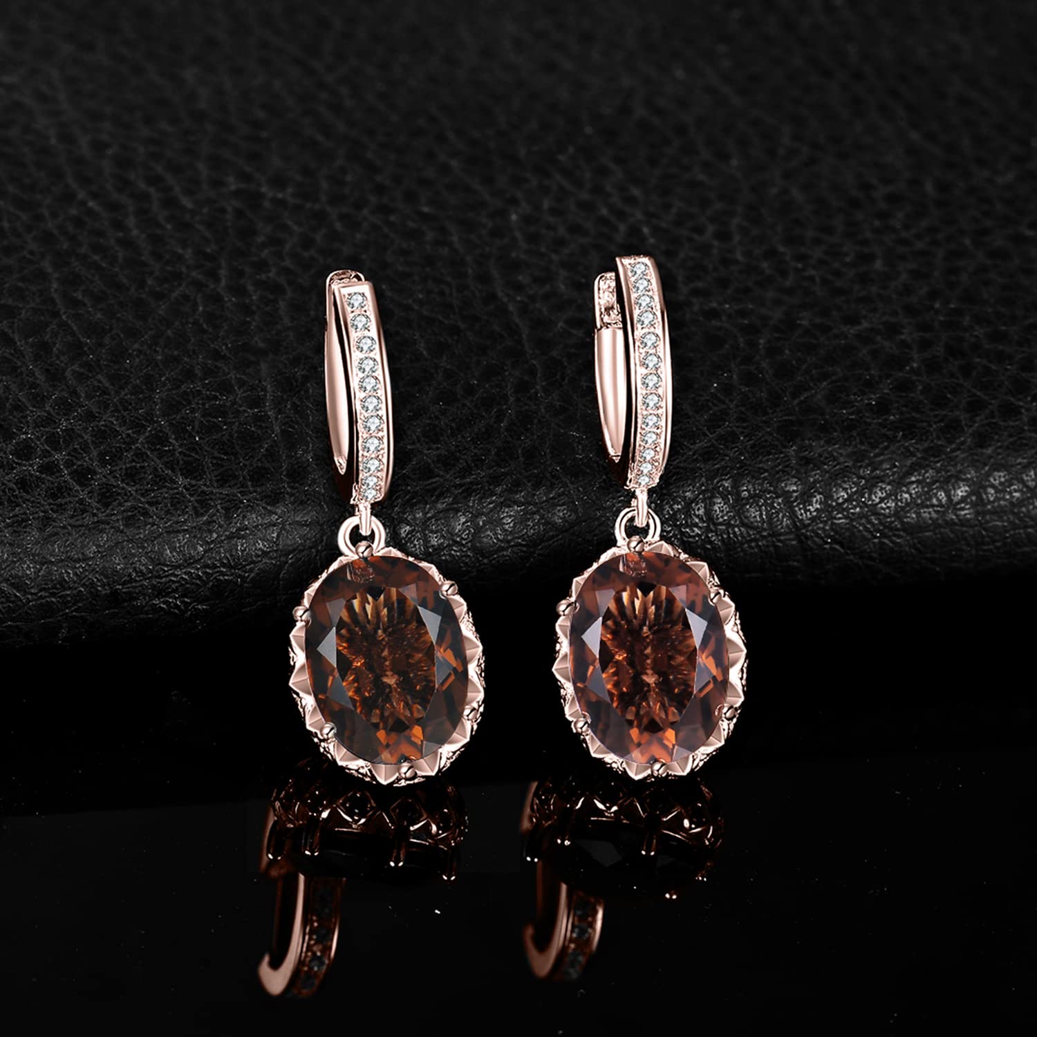 JewelryPalace Owalne 7.2ct Prawdziwy brązowy kwarc dymny Kolczyki Srebro 925 Kobiety, Kolczyki Srebrne kamienie szlachetne Dziewczyny, Prezenty Różowe złoto Złoto
