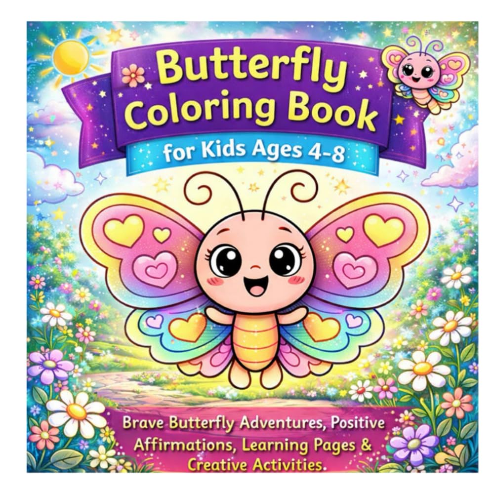 Butterfly Coloring Book for Kids Ages 4–8: Brave Butterfly Adventures with Affirmations, Learning Pages & Creative Activities
