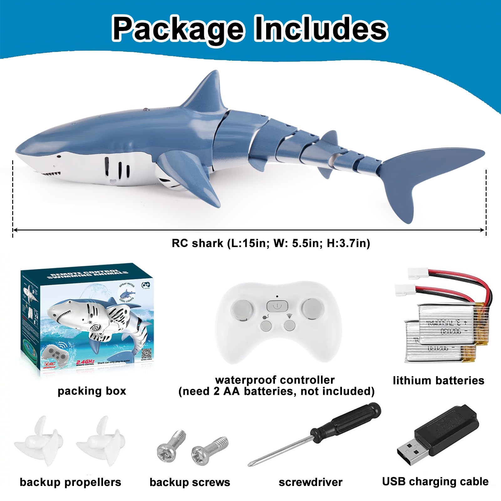 Shark Flexstyle Mini Rc Tiburu00f3n Control Remoto Juguete Nadar