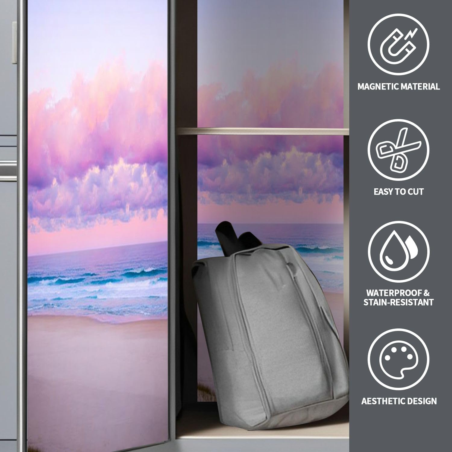 2 Pcs Locker Magnetic Wallpaper pretty pastel colour sky pink purple blue fluffy cloud beach 12" x 36" Wall Magnetic Sticker Removable Locker Accessories Decor Easy Install for Office School