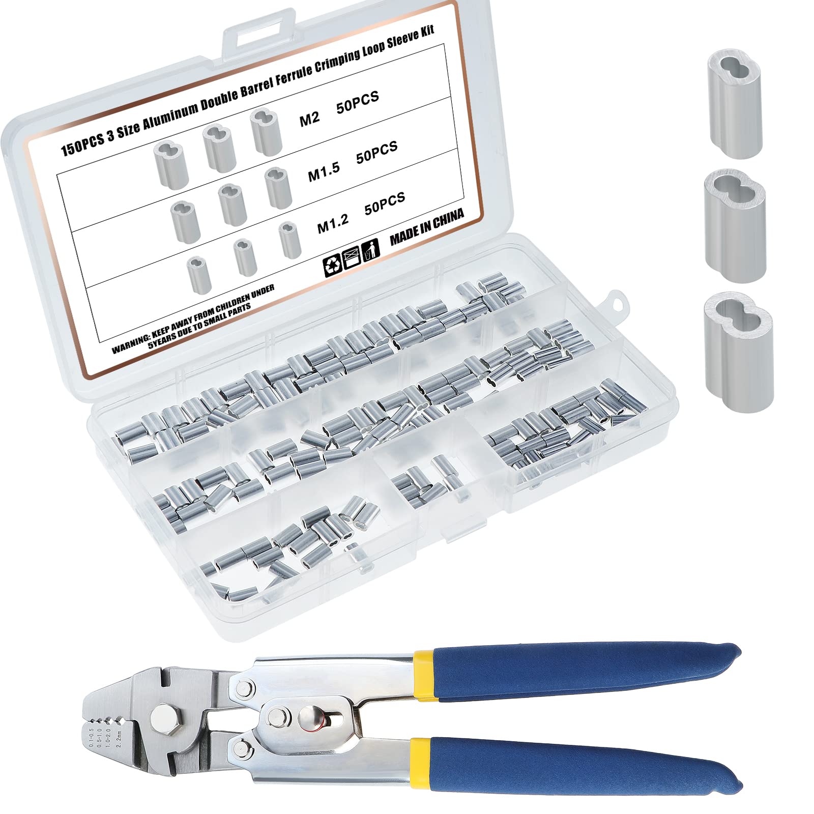 Engarzadora de cuerda de alambre 151 piezas kit de prensado de doble barril hasta 2,2 mm aluminio