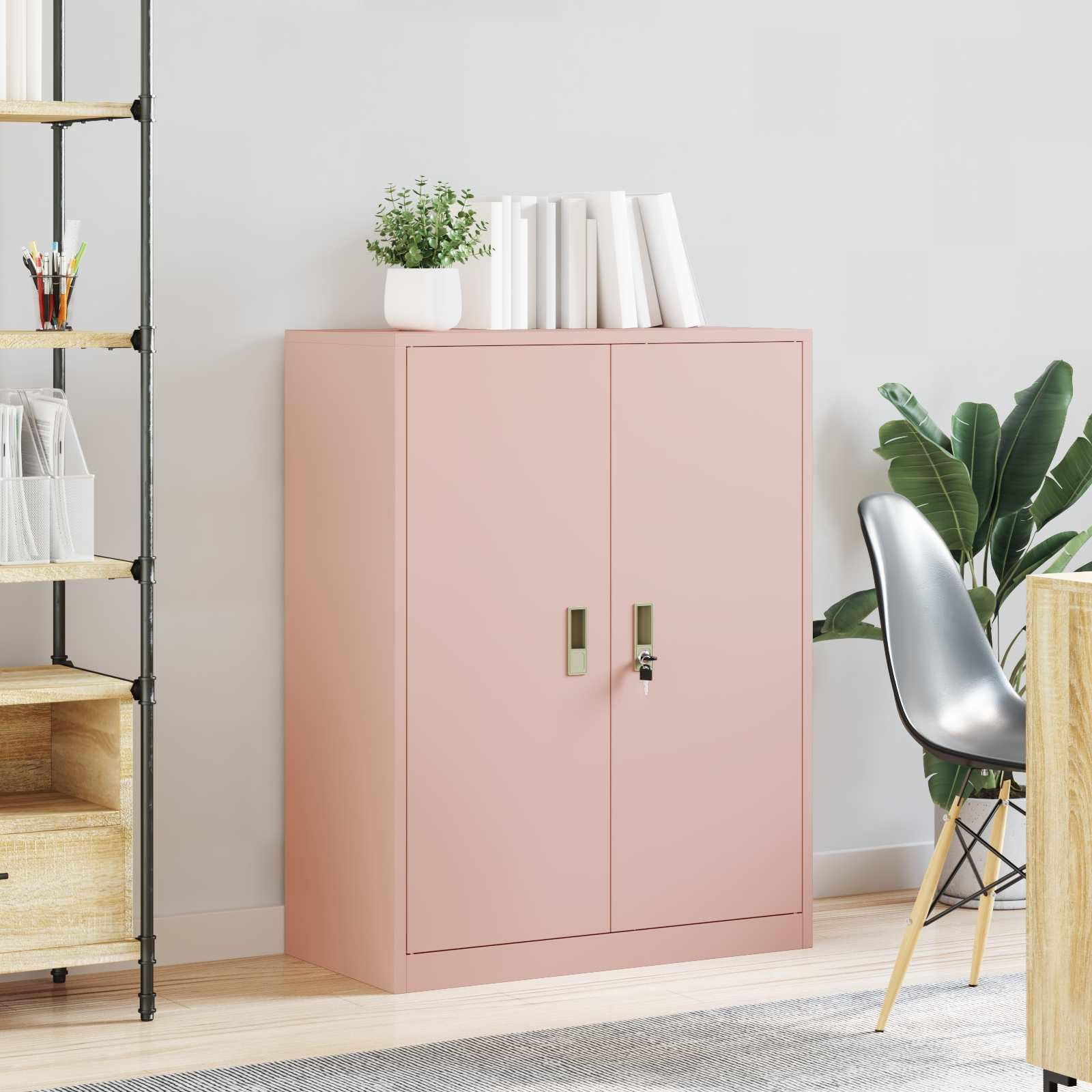 Aufbewahrungsschrank Rosa 80x40x105 cm Stahl, Industrie-Design Büroschrank abschließbar, kratzfeste Pulverbeschichtung, robuster Aktenschrank mit viel Stauraum für Büro Home Office und Praxis