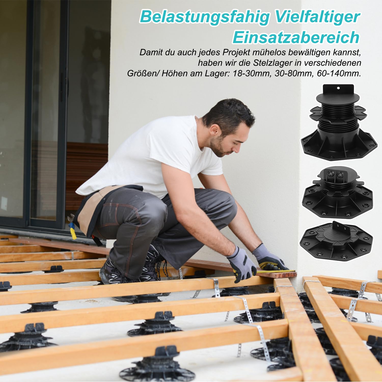 Gimisgu 100 Stück Stelzlager Höhenverstellbar, Stellfuss 60-140mm Plattenlager, Stelzlager für Terrassenplatten-Unterkonstruktion Holz, WPC und Stein, Tragfähigkeit von 1700kg