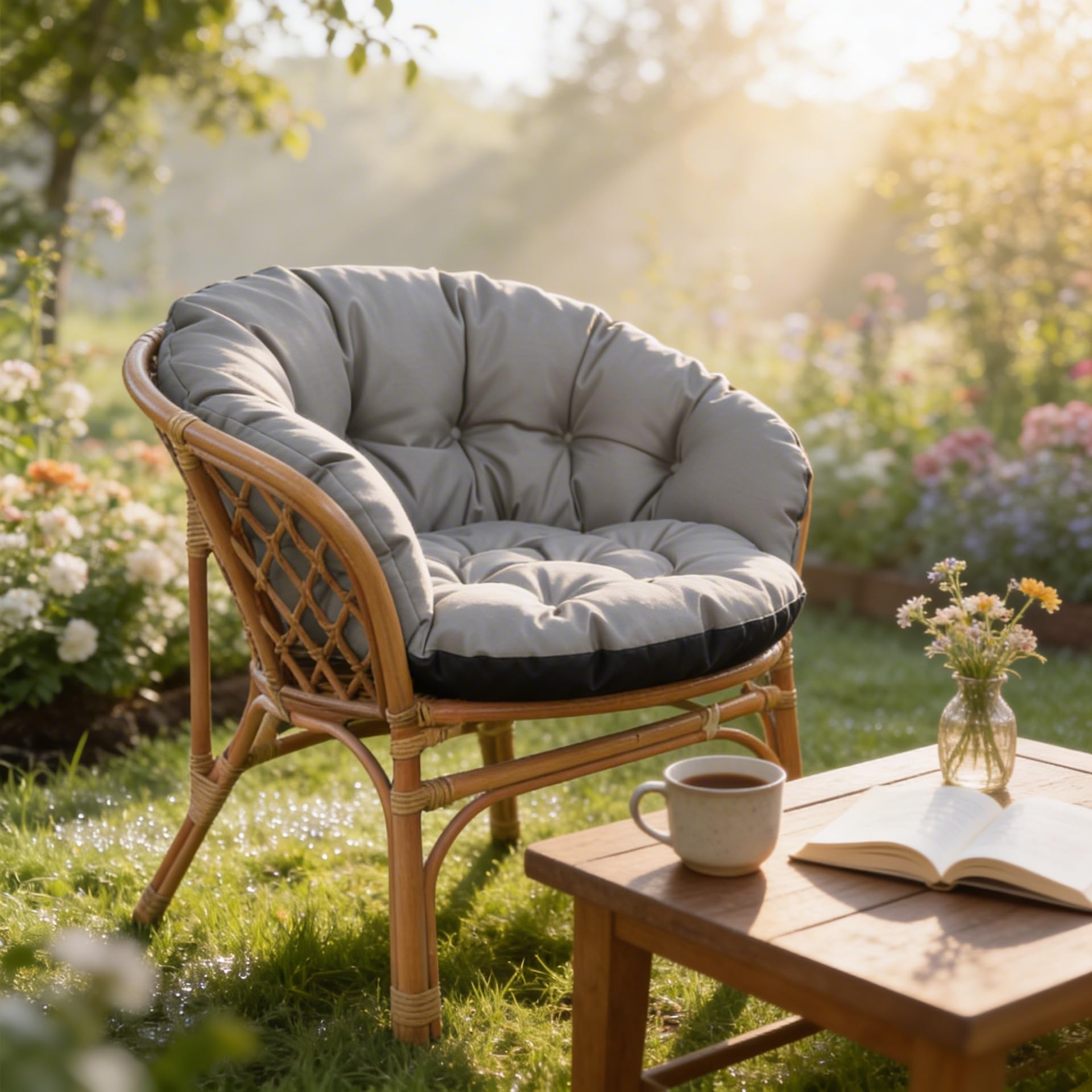 FLLOW Hängesessel Kissen Sitzkissen für Hängeschaukel - Polster für Hängehöhle Lesesessel Hängestuhl und Papasansessel runde Auflage für Outdoor und Indoor, Grau