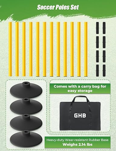 Miniatura 5 de GHB Paquete de 4 bastones de entrenamiento de fútbol deportivo de 50 pulgadas, equipo de entrenamiento de velocidad desmontable, accesorios de