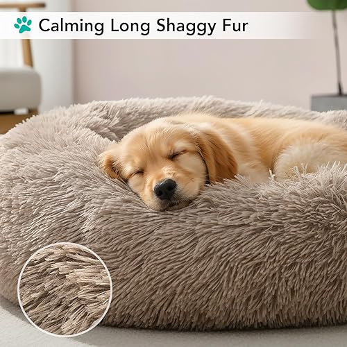 Miniatura 4 de PetAmi Cama calmante para perros y gatos pequeños y medianos, 23 camas redondas en forma de dona, cama lavable y esponjosa de piel sintética para