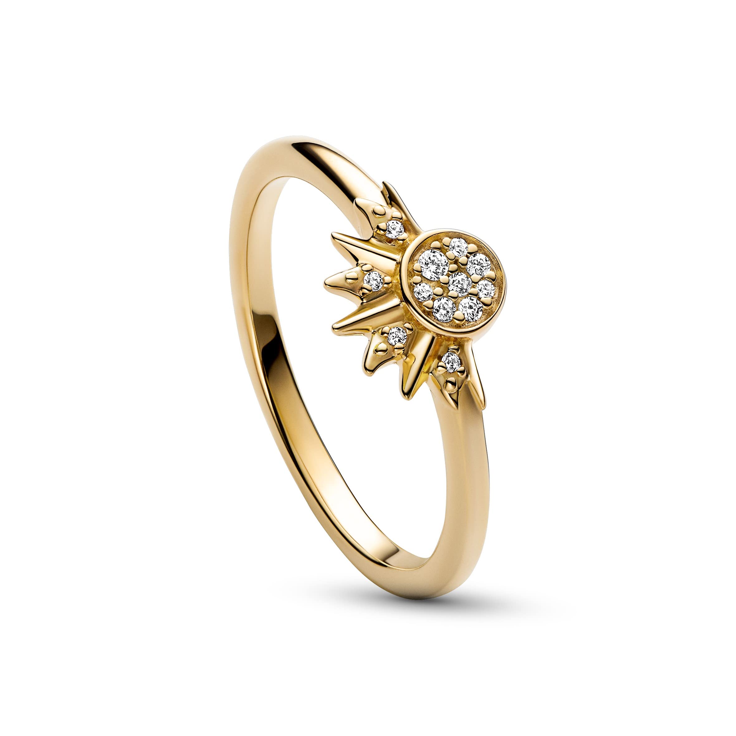 PANDORA Moments - Anello sole luminoso, placcato in oro 14k, con pietre di zirconia cubica incolori