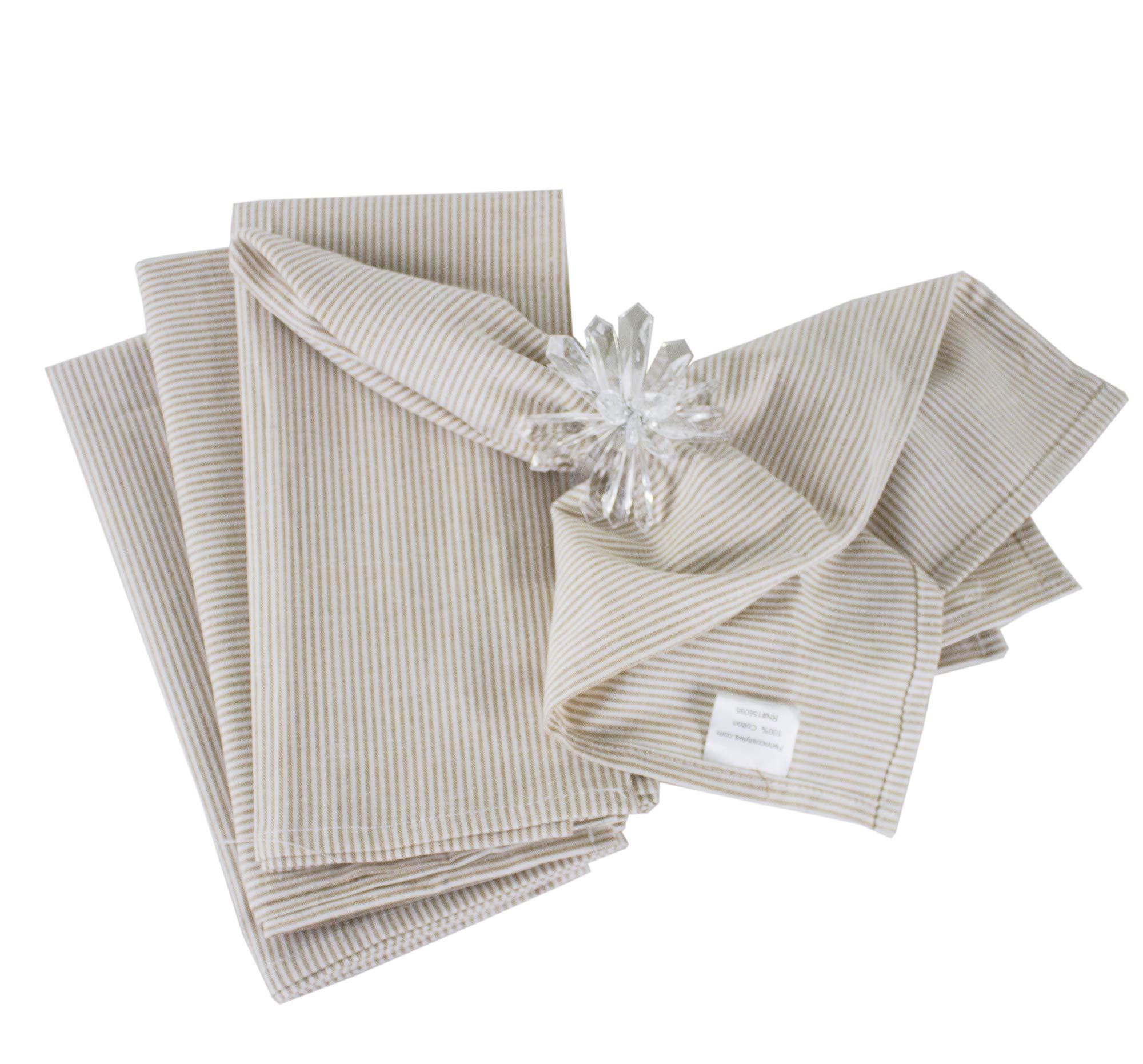 Fennco Styles Farmhouse Neutral Striped 100% Pure Cotton Cloth Napkins 20 x 20 Inch, Set of 4 - Beige Dinner Napkins for Everyday Use, Banquets, Family Gathering, Special Events and Home Décor