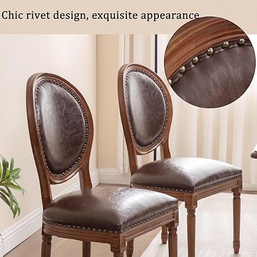 Miniatura 6 de Juego de sillas de comedor de madera 124, sillas de cocina tapizadas con asiento de cuero, silla de comedor rústica, silla lateral sin brazos para