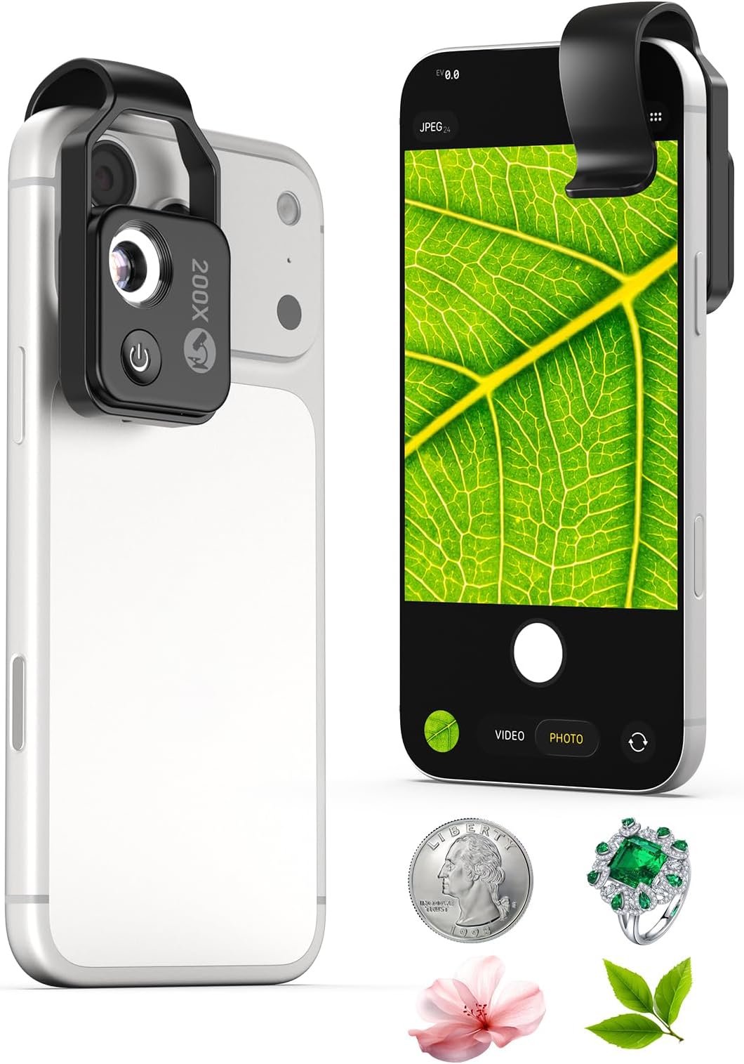 Phone Microscope 200X with LED Light & CPL Filter, Pocket Microscope Camera Attachment for iPhone & Android, No App Needed, STEM Science Gift for Kids, Coin, Jewelry, Plants, Small Objects Inspection