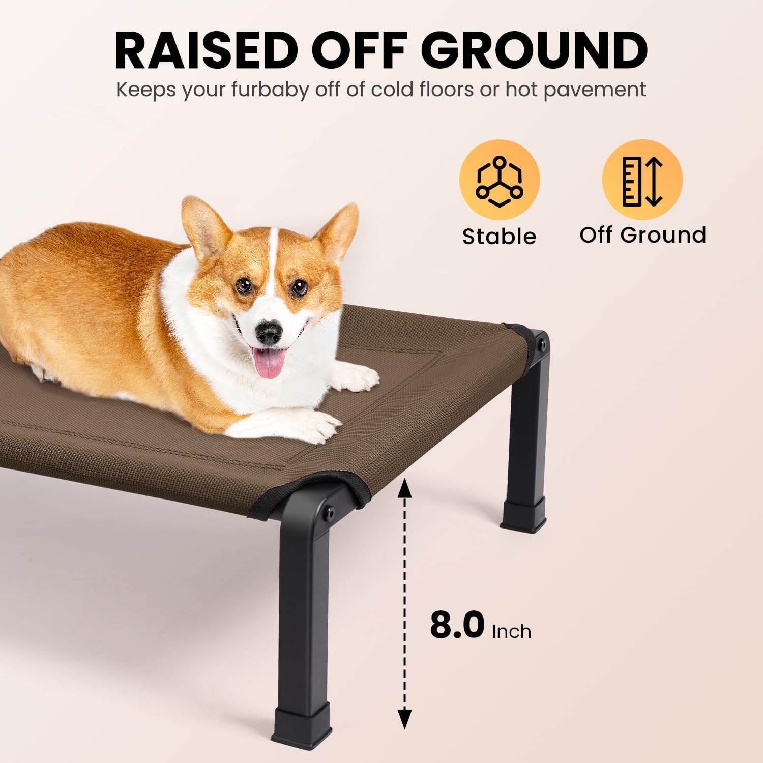 Heeyoo Elevated Dog Bed, Cooling Raised Pet Cot with Chew Proof Mesh Fabric and Steel Frame, Portable Dog Cot Bed with No-Slip Rubber Feet for Outdoor Indoor Use