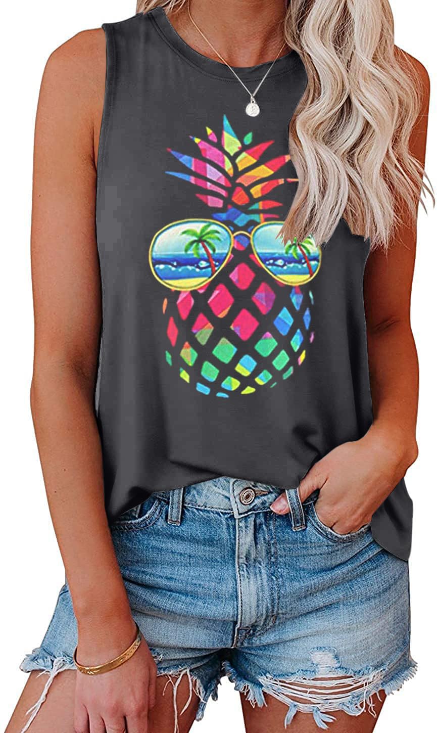 Cuptacc Tank Top Damen Sommer Tops Rundhals Drucken Ärmellose Tshirt Damen Locker
