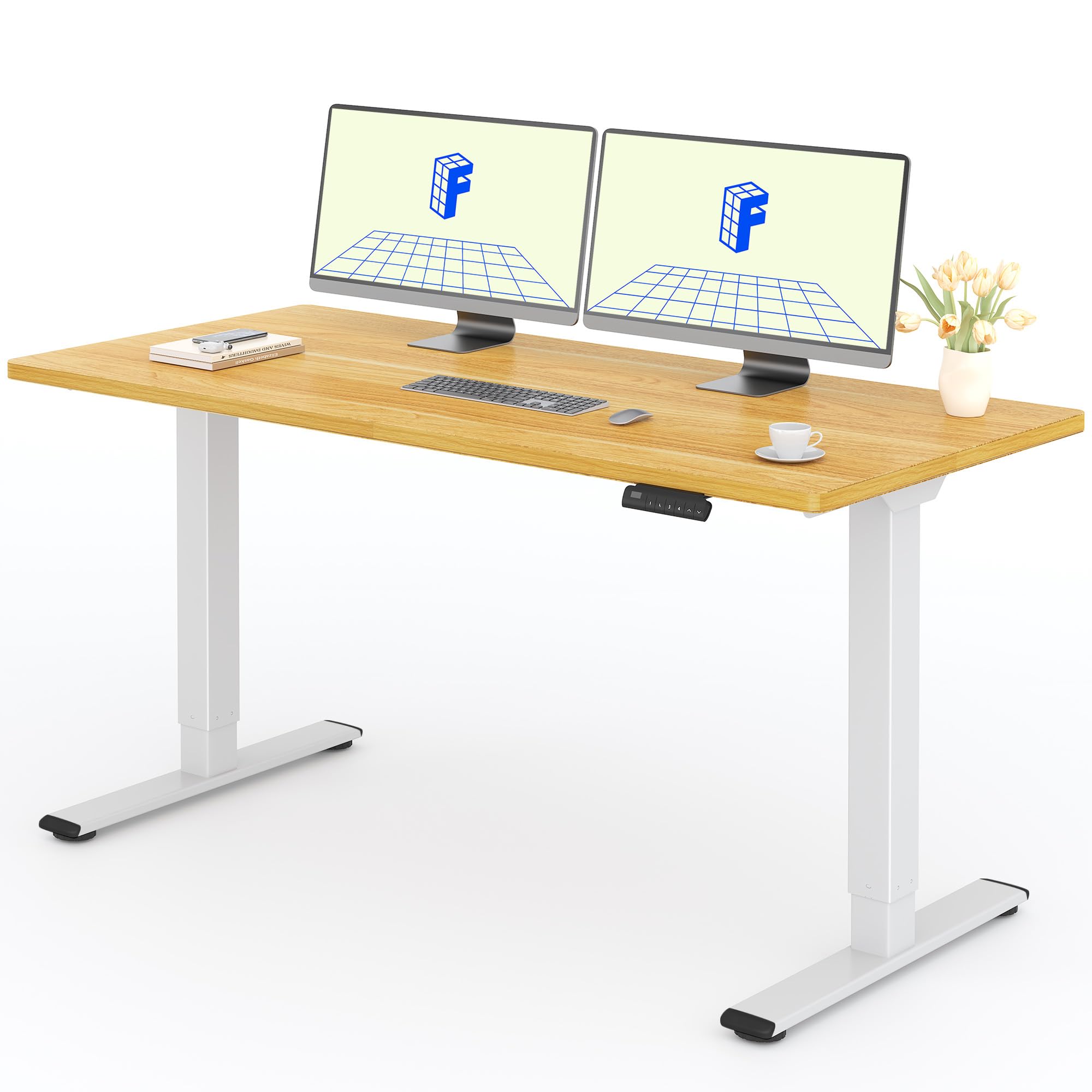 FLEXISPOT 2 Motor Escritorio Elevable Eléctrico 160x80 con Una Tabla de Mesa Completa, Mesa de Elevable con Panel de Memoria, Escritorio Eléctrico Regulable en Altura, 100KG de Carga, Blanco+Arce