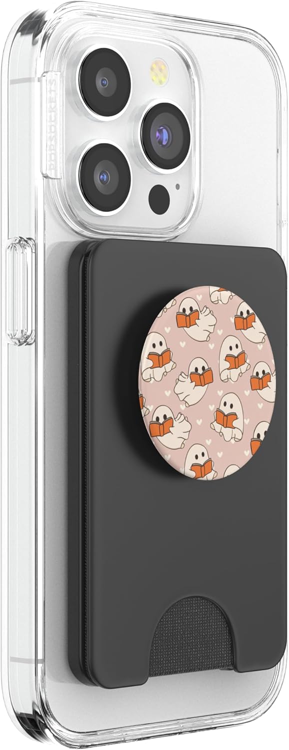 Retro Ghost Reading Books Cute Groovy Spooky Beige Orange PopSockets PopWallet for MagSafe