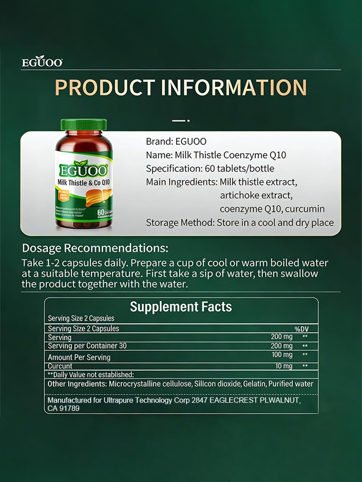 Milk Thistle & CoQ10 Dietary Supplement, 60 Capsules — Amazon image 4