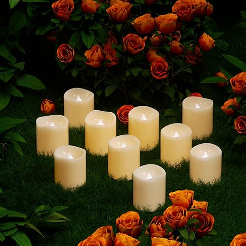 Miniatura 7 de Eldnacele Velas votivas parpadeantes sin llama con control remoto, velas votivas remotas que funcionan con pilas, paquete de 10 velas LED realistas