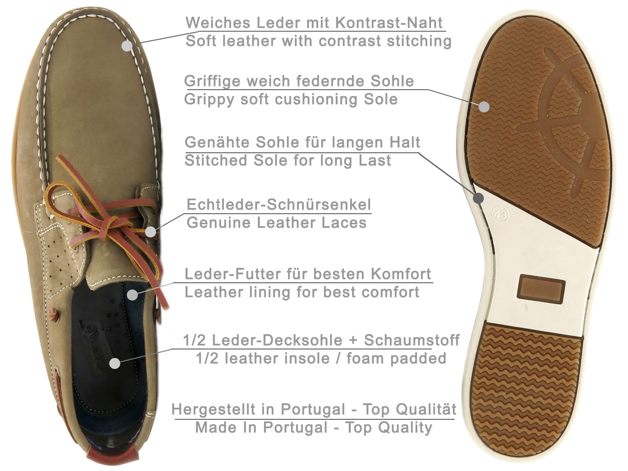 Casual Scarpe da barca da uomo in pelle, cucite con telaio