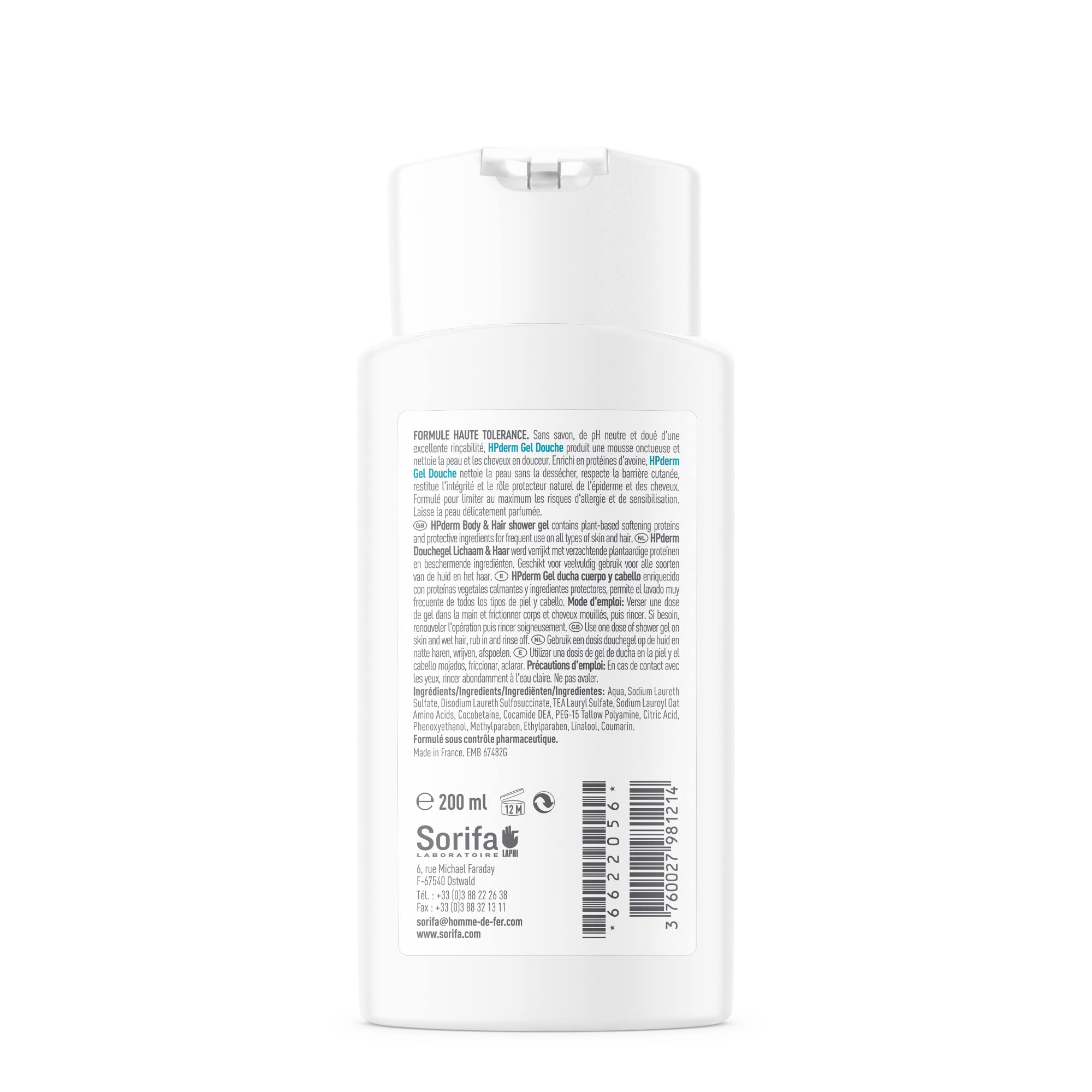 30 szt. - HPderm Żel pod prysznic 2 w 1 do ciała i włosów - Dermo-protekcyjny - Każdy rodzaj skóry i włosów - z białkami owsianymi - Częste stosowanie - pH neutralne, bez mydła - Butelka 200 ml