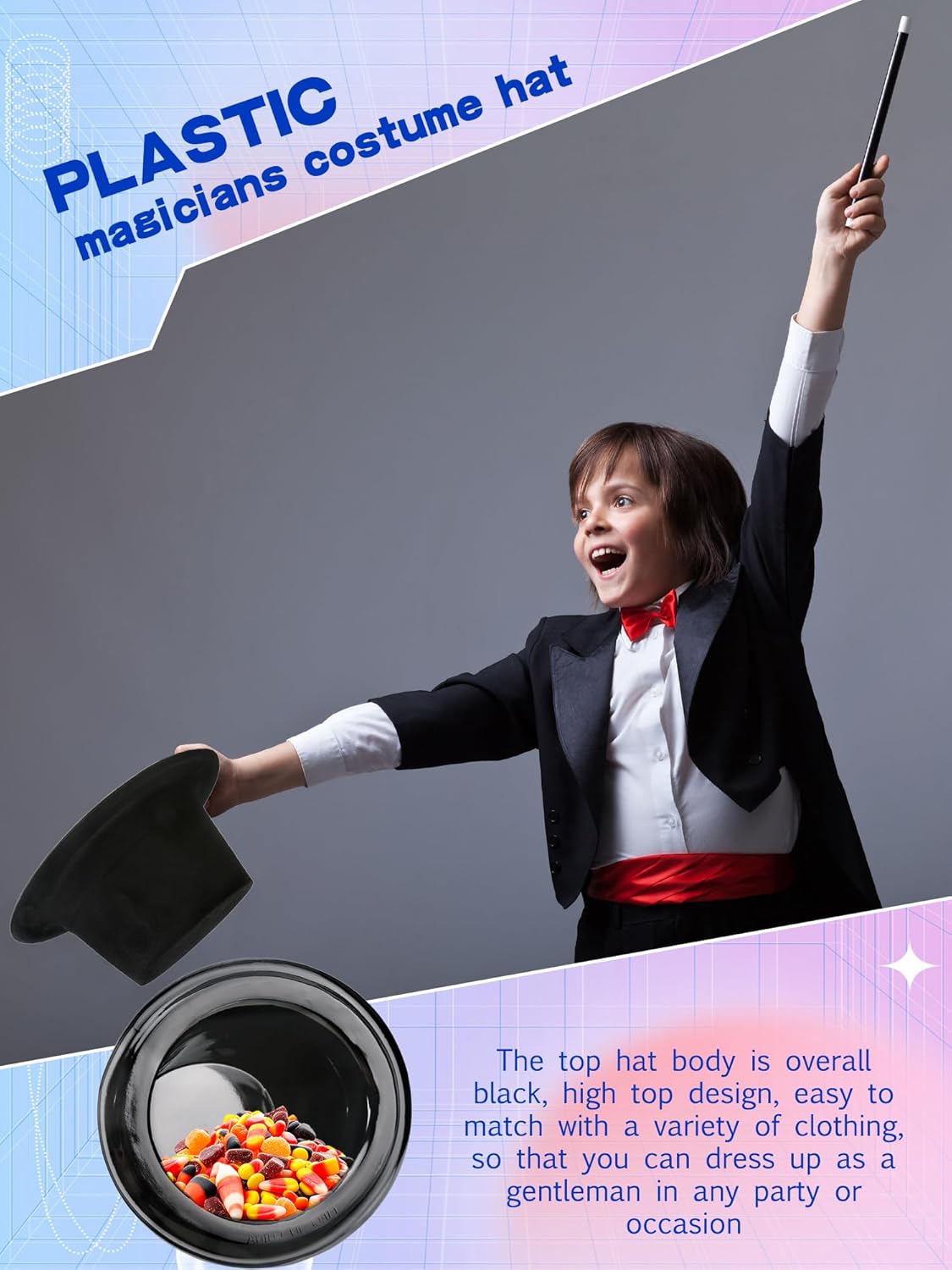 8 Pack Kids Plastic Top Hat Black Magician Hat Party Top Hat for Toddler Halloween Christmas Costume Accessory - Image 3