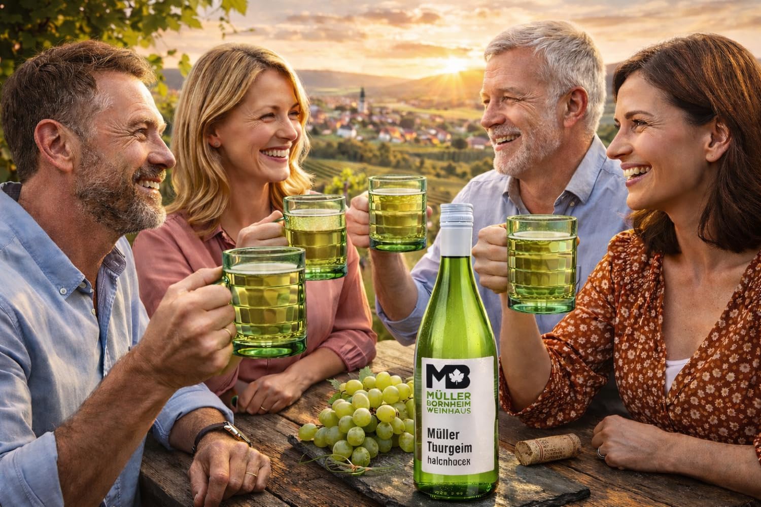 Weinhaus Müller Bornheim Müller-Thurgau Halbtrocken - 12x1L Weißwein Pfalz | Deutscher Qualitätswein direkt vom Winzer - ideal für Weinschorle oder Grillabende - fruchtig mit dezenter Restsüße