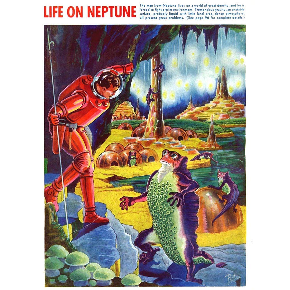 Wee Blue Coo Magazine Cover Vintage Life On Neptune Adventure Space Sci Fi 1940 Art Print Poster Wall Decor 12X16 Inch