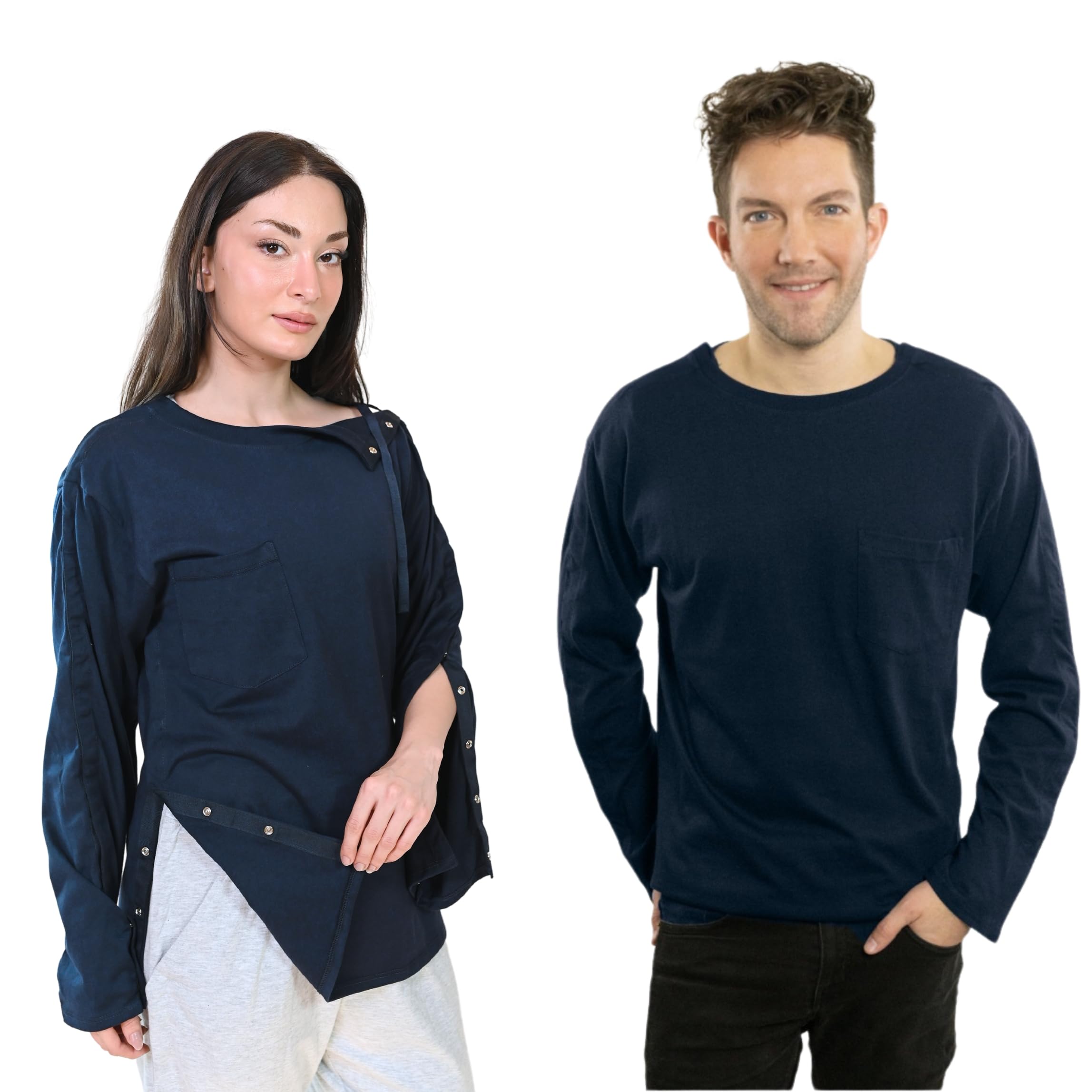 Inspired Comforts Langarmhemd für Dialyse und Chirurgie mit Verschlüssen an Schultern und Armen für Herren