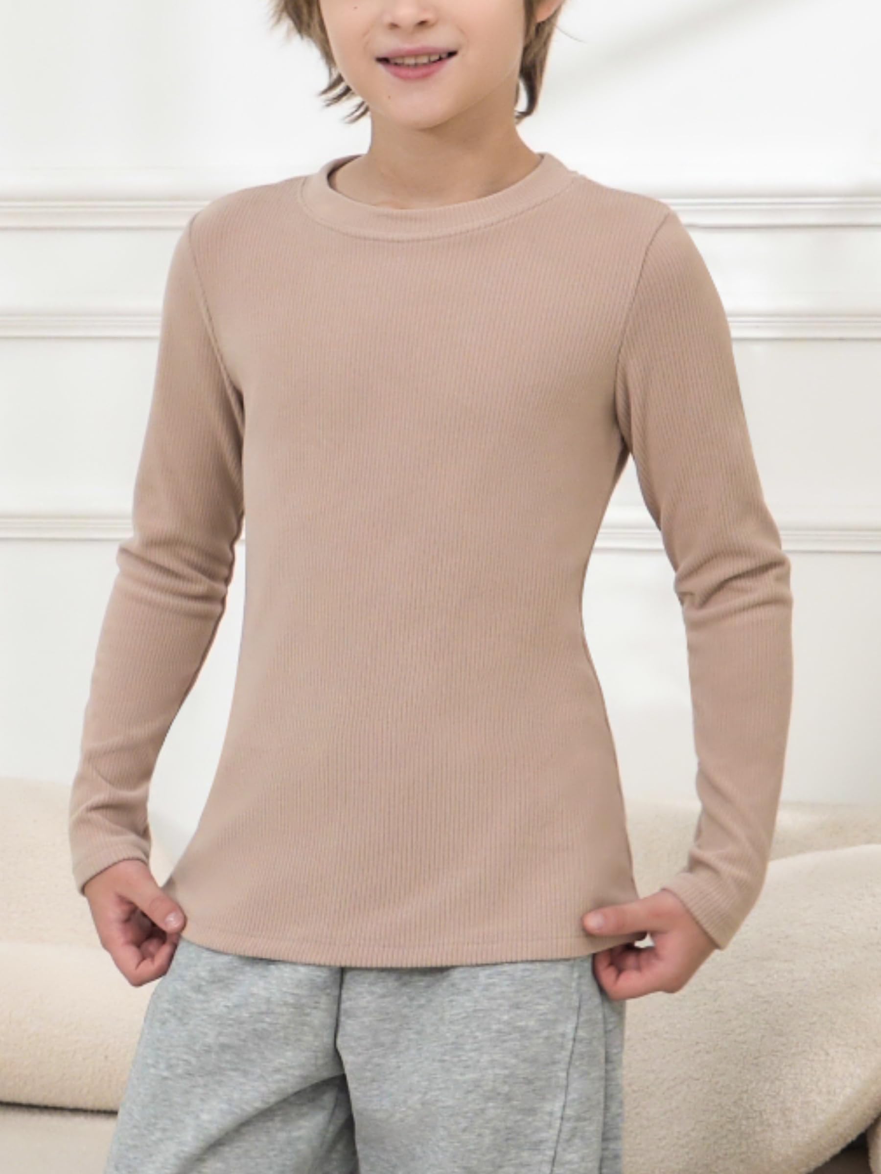 COMFREE Camiseta térmica de manga larga para niños de manga larga cálida para adolescentes y niñas de forro polar, ropa interior térmica, ropa interior funcional