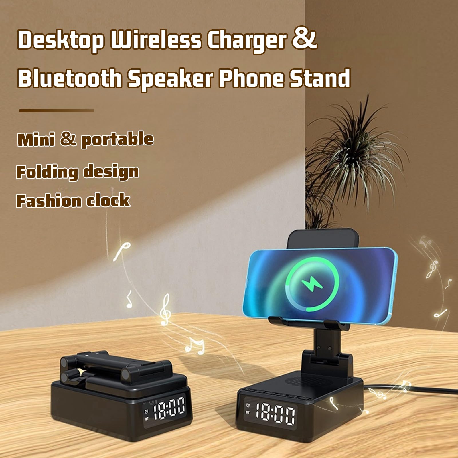 flintronic Cassa Bluetooth Portatile, Speaker Bluetooth 5.3 con Audio Surround HD, Supporto Telefono con Altoparlante Bluetooth Wireless e Sveglia ,Regolabile per Smartphone/iPad