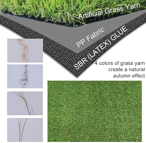 Miniatura 3 de Alfombra de césped artificial artificial de 1.38 pulgadas de altura, césped sintético realista, 5 x 16 pies, agujeros de drenaje para interiores y