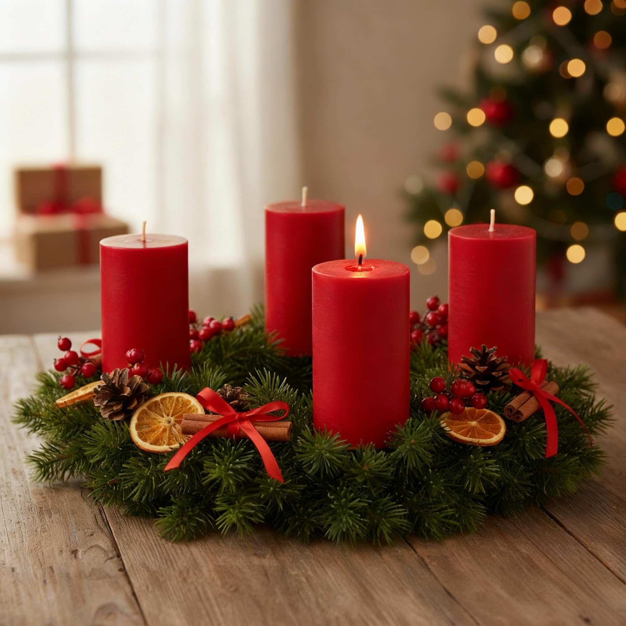 4 Bienenwachskerzen rot kleine Stumpenkerzen aus 100% Bienenwachs Adventskerzen Weihnachtskerzen Honigkerzen 4er Set 95/40mm Docht Biobaumwolle