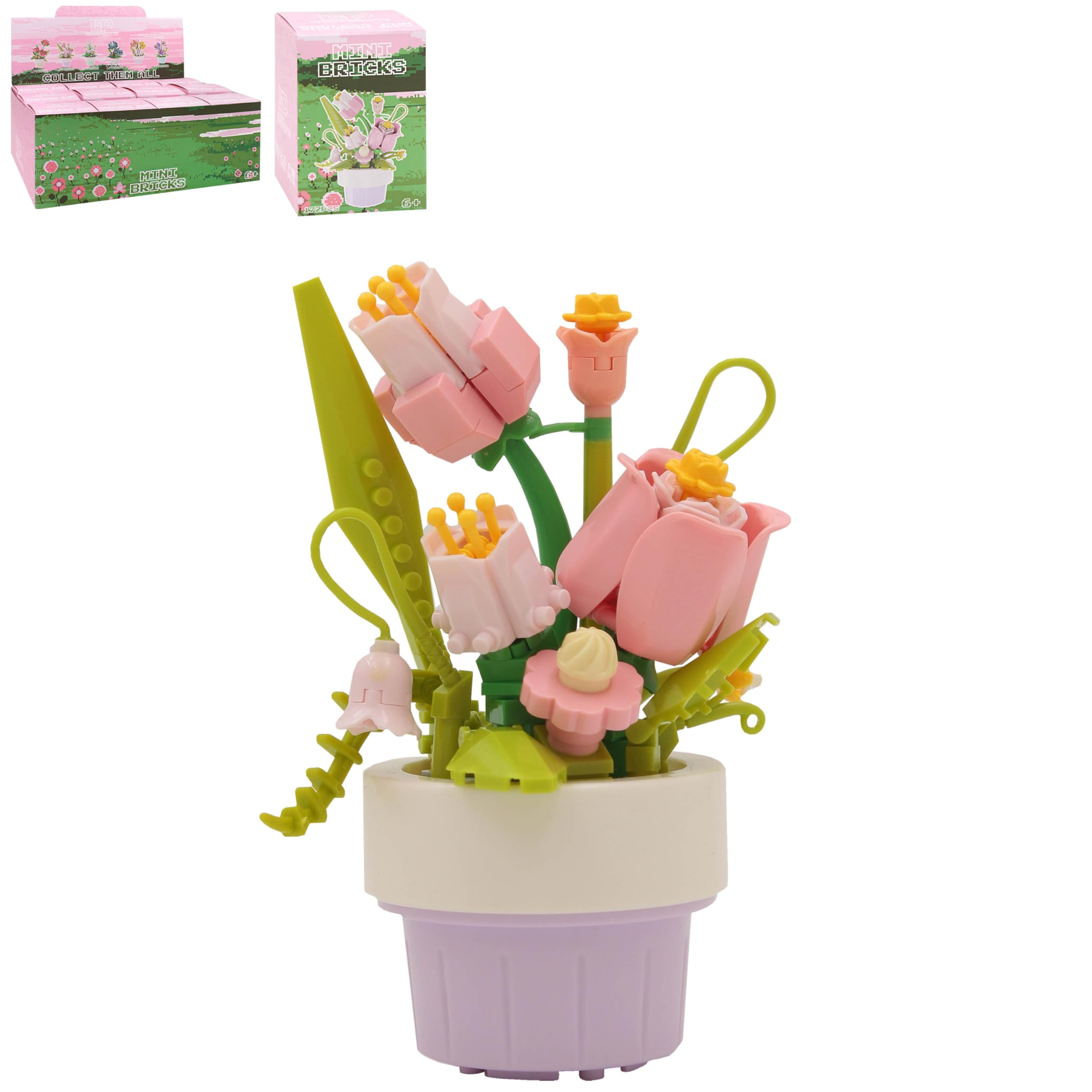 Lesser & Pavey Mini Bricks Pink Tulips Building Blocks For Home & Office | Artificial Flowers Mini Pots For Decor | Micro Bricks Sets For Adults & Kids | Lovely Gift For Women & Men