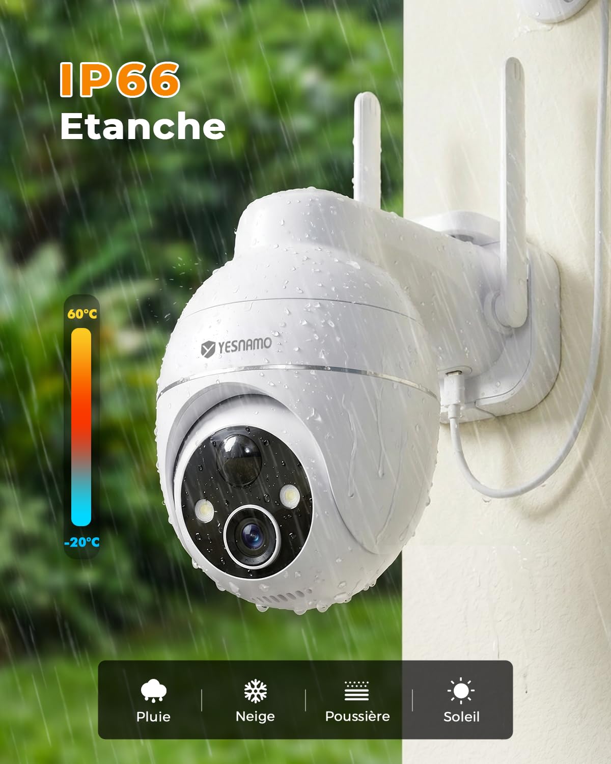 2K Camera Surveillance WiFi Exterieure sans Fil, Énergie Solaire et 360° PTZ, Caméra Solaire Batterie 2,4 G, Double Antenne Vision Nocturne Couleur, Détection PIR Audio Bidirectionnel Blanc