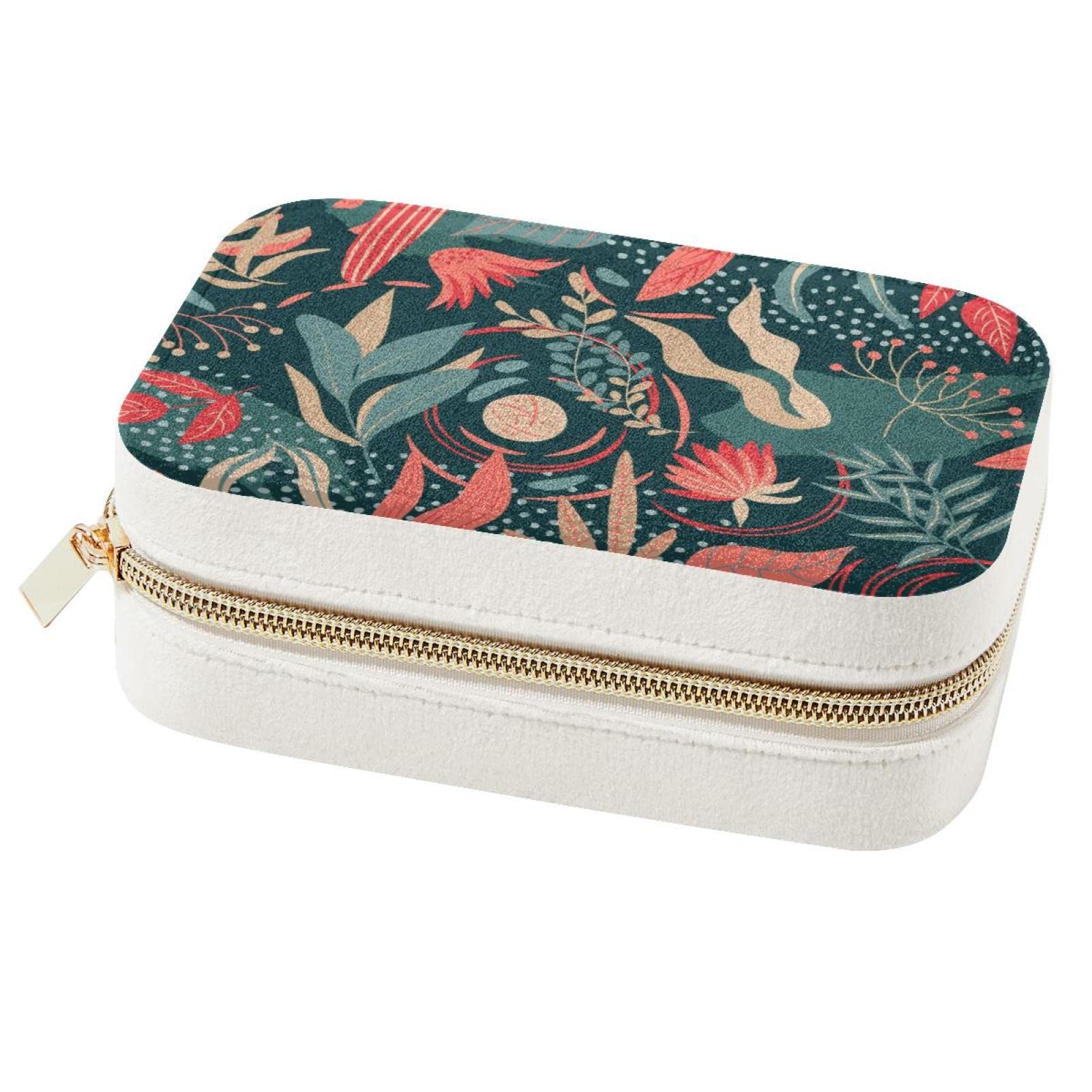 Boîte à bijoux florale pour voyage et organiseur portable compact pour bagues et colliers