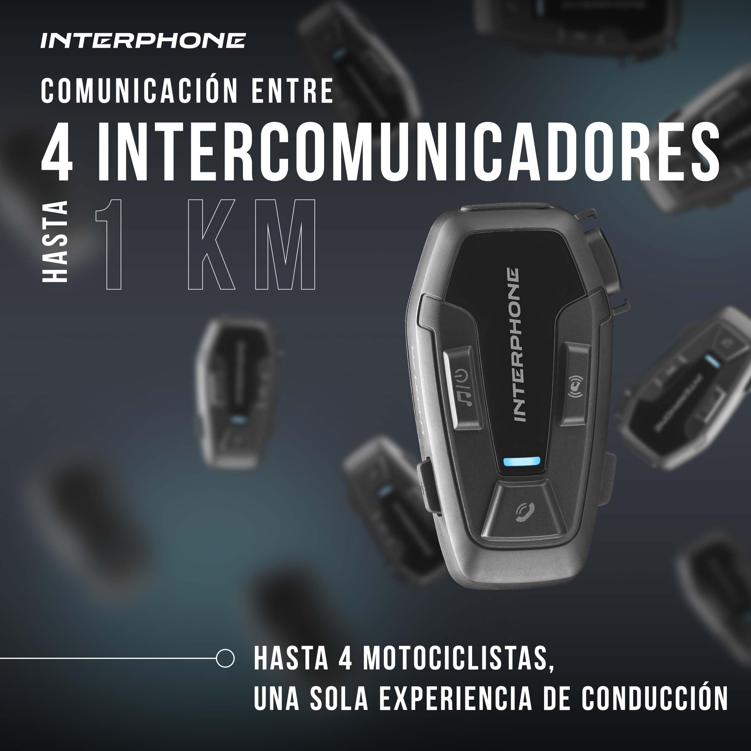 INTERPHONE U-COM 7R Intercomunicador casco moto individual con Bluetooth 5.1, para hasta 4 usuarios a 1 km, intercomunicador compatible con TFT y GPS, accesorios moto extraíbles, 15 h de batería, IP67