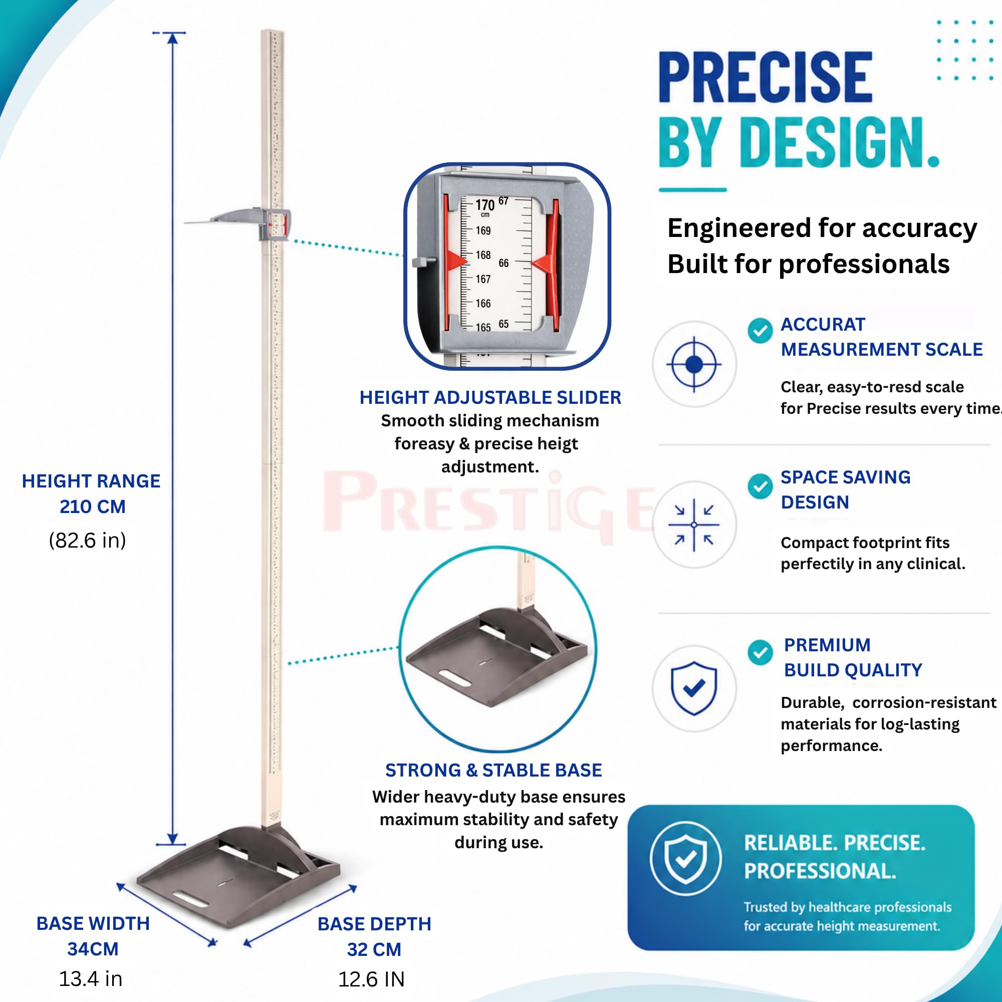 PRESTIGE Plastic Height Measuring Scale (Stadiometer) For Adults & Children 210 Cm With Unbreakable Base (Grey,White) 3