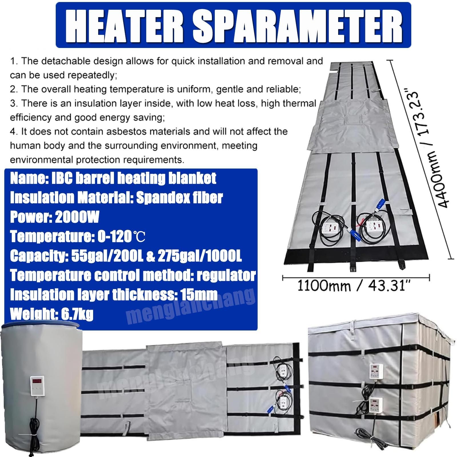 Professioneller Fassheizer-2000/4000W,Industrielles Heizkissen FüR Eimer FüR 55/275 Gallonen Mit Digitalem Thermostat Und Timer, Verhindert Das Einfrieren Von öLen, Chemikalien, Honig 200LBlack