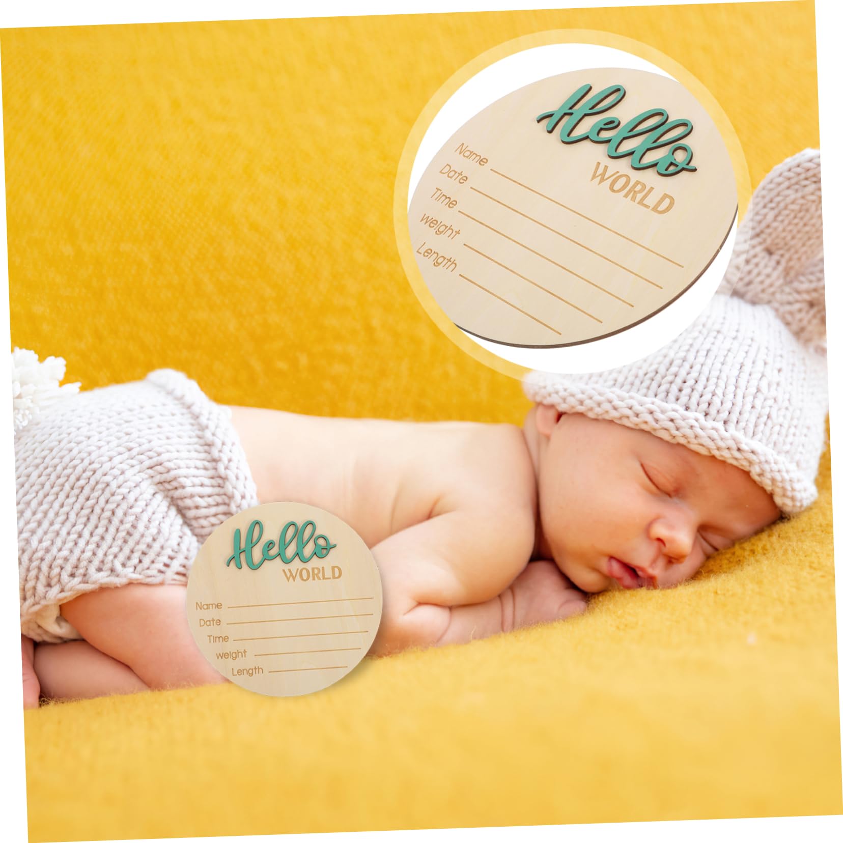 BESTonZON Baby Announcement Wooden Sign Month Newborn Photography Prop Round Wooden Baby Name Sign for Birth