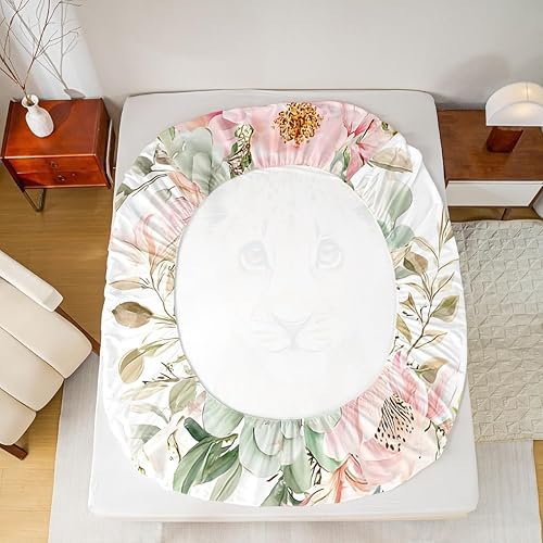 Miniatura 6 de Erosebridal Juego de sábanas de dibujos animados de león tamaño individual para niños, juego de sábanas con estampado floral rosa para niñas y