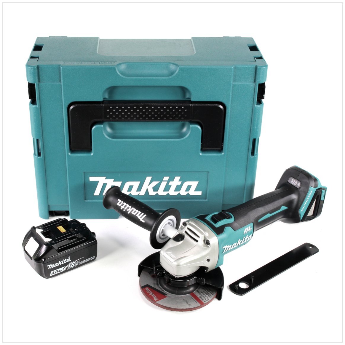 Makita DGA 504 18 V, 125 mm, akumulator, szlifierka kątowa Makpac, w zestawie 1 x akumulator 1840 bl, bez ładowarki