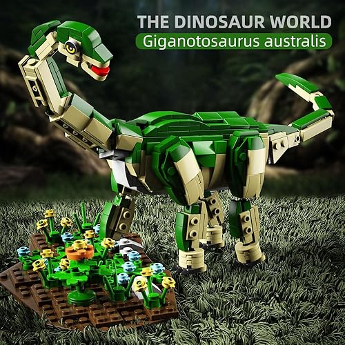 Miniatura 2 de Mesiondy Juego de bloques de construcción de dinosaurios, 582 piezas, juguete de dinosaurio interactivo y realista con cuello giratorio, kit de