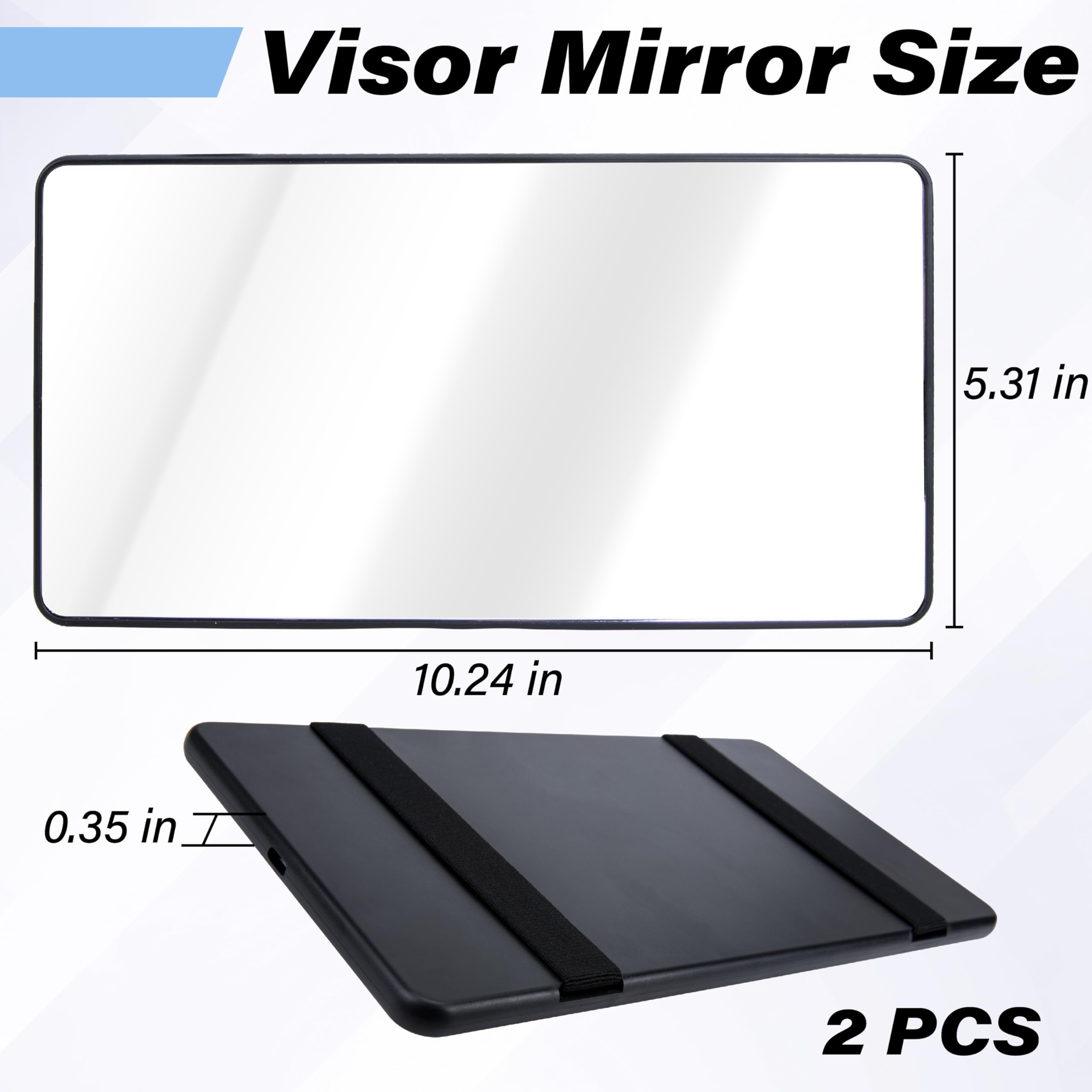 2 PCS Car Sun Visor Mirror Cosmetic Makeup Mirrors with Straps HD Car Interior Cosmetic Mirror Universal Sun — view 2