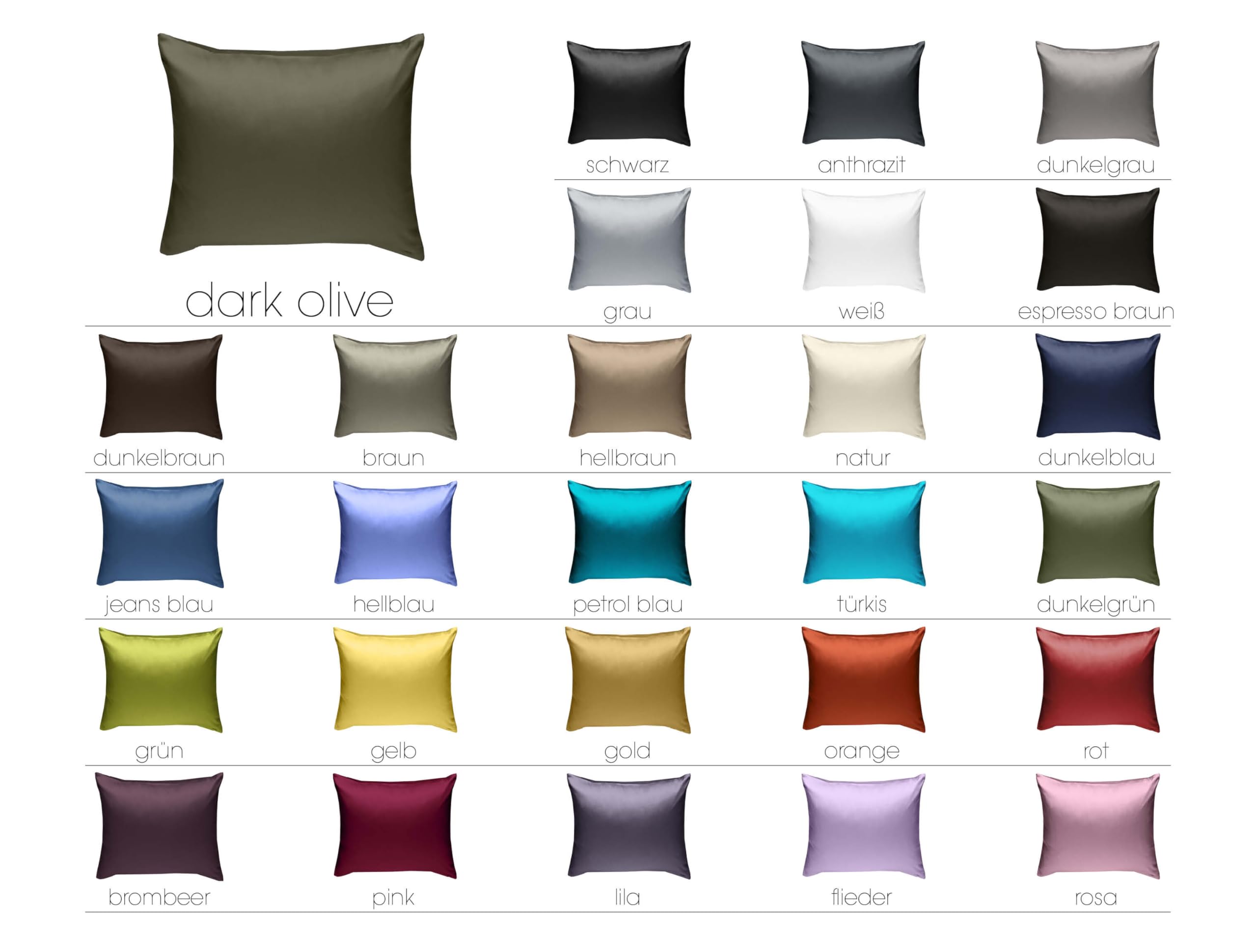 Mako-Satin Baumwollsatin Bettwäsche Uni einfarbig Kissenbezug 80 cm x 80 cm Dark Olive