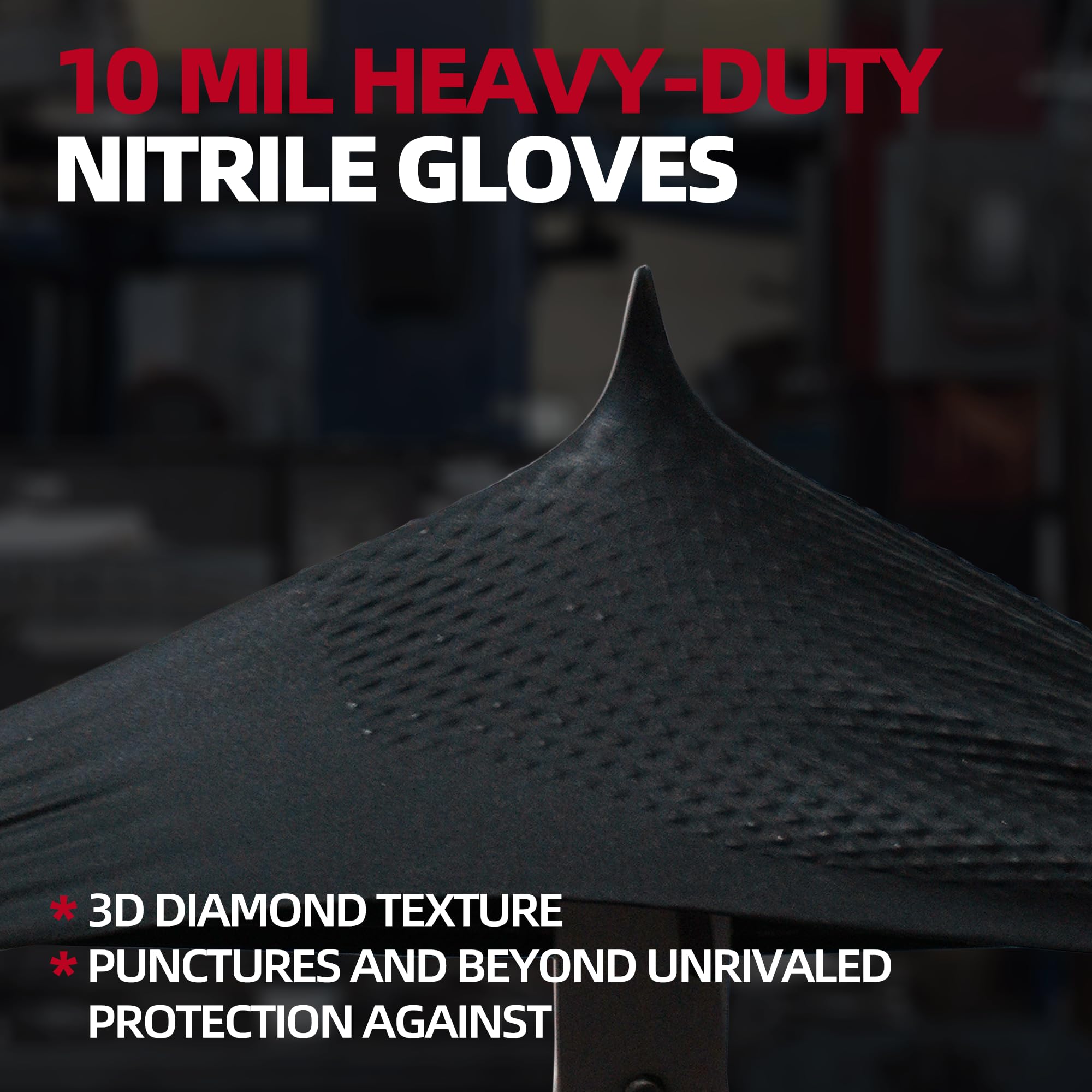 Jointown Verbesserte 10 mm robuste Nitrilhandschuhe, Mechaniker-Handschuhe, Nitril-Einweghandschuhe, mit erhöhter Diamantstruktur, 100 Stück, Schwarz, Größe L